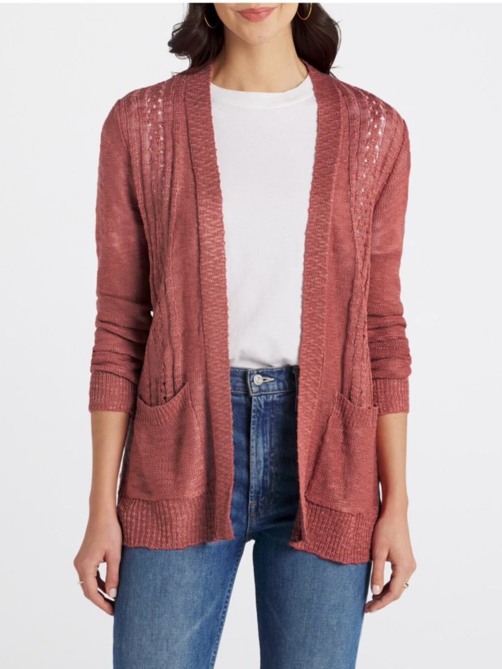 Love Ellie Adelle Pointelle Cardigan Coral Pockets Size M